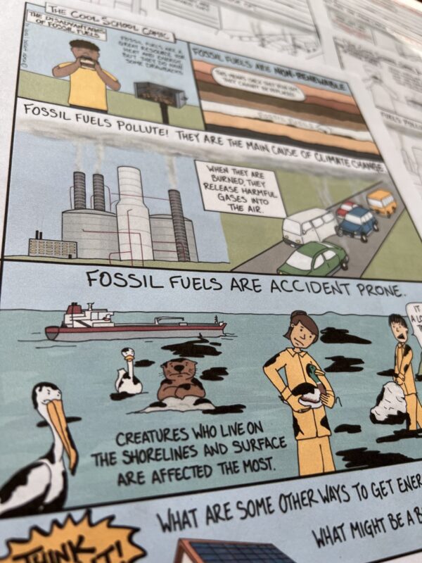 Photograph of the Disadvantages of Fossil Fuels comic designed for 4th grade science classrooms
