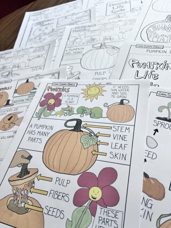 Pumpkin investigation and coloring pages